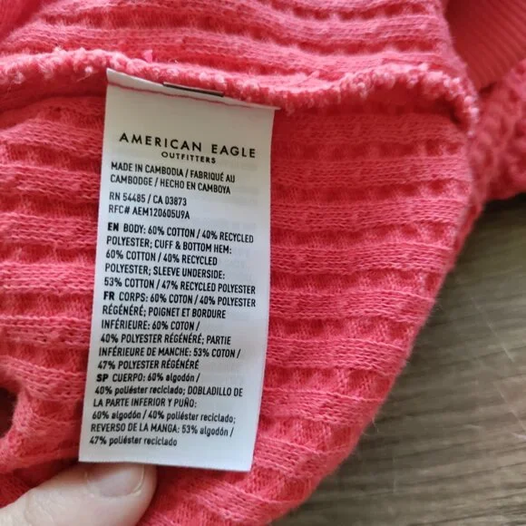 American Eagle Women’s Oversized Big Hug Waffle Crew Neck Sweatshirt Large - Picture 5 of 9